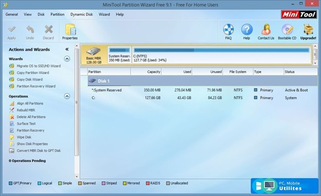 Скачать бесплатно программу Minitool Partition Wizard на PC